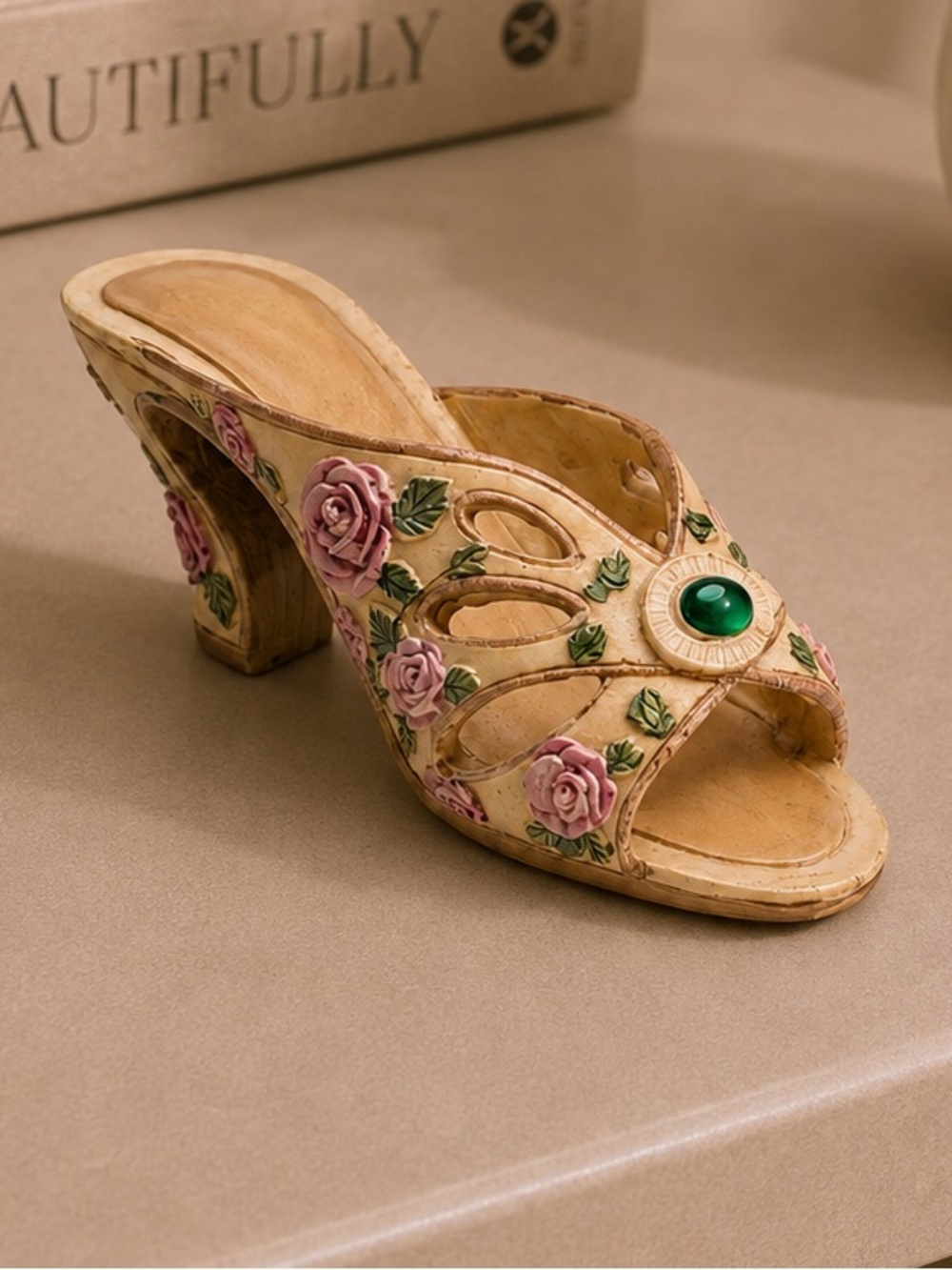 Victorian Rose Carved Resin Vintage Shoe Figurine